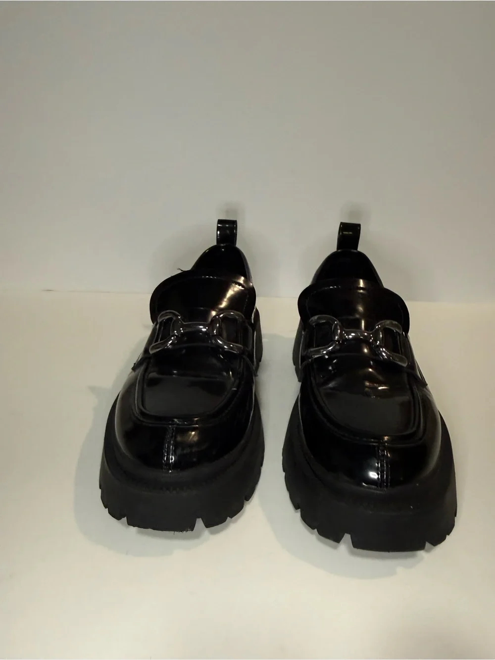 Madden Girl Black Patent Lug Sole Loafers with Metal Bit - Picture 4 of 9